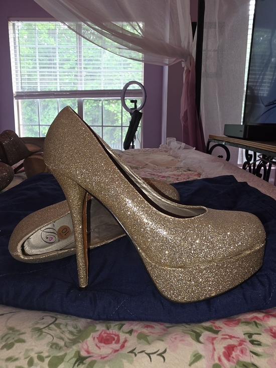 Delicious Shoes - Delicious Gold Glitter Platform Stiletto Pumps